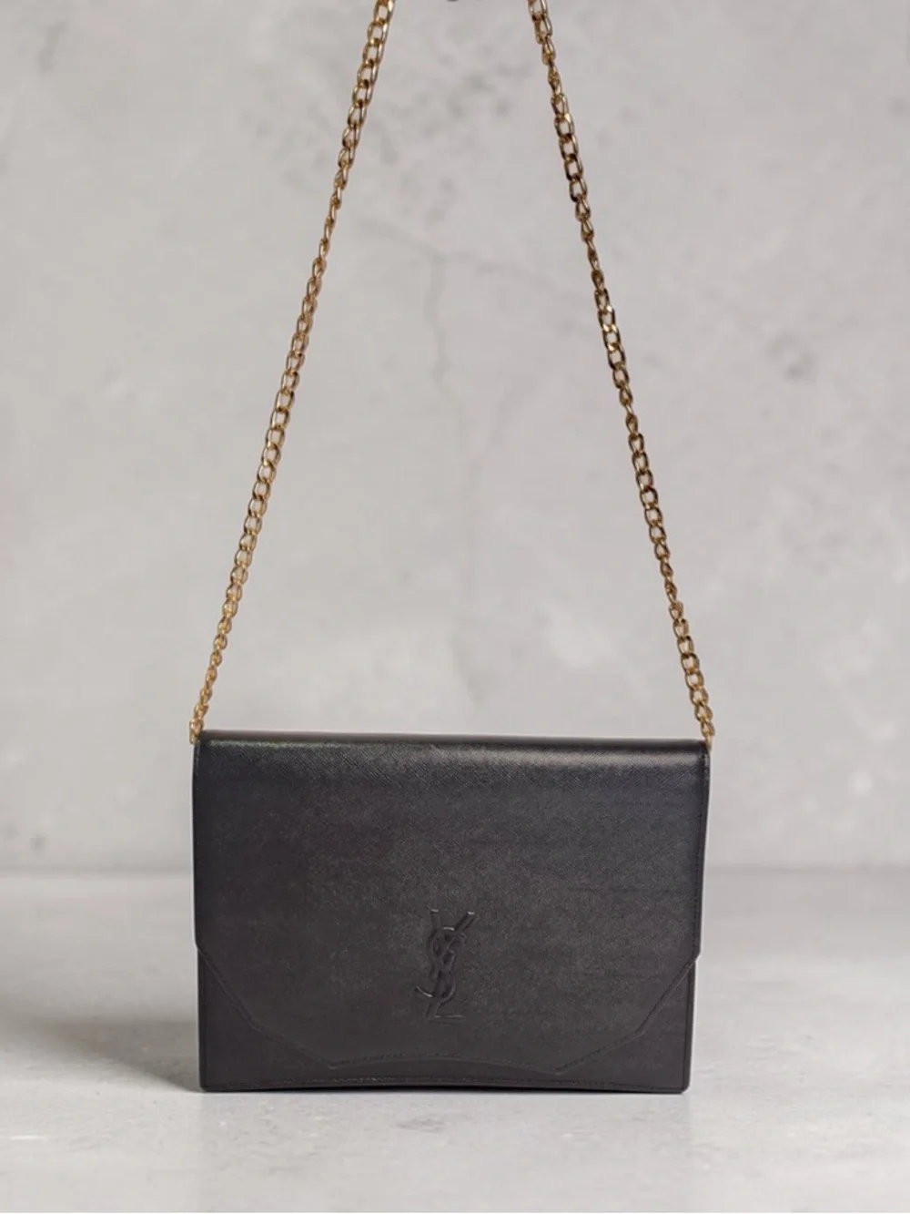 Vintage Yves Saint Laurent Black Leather Clutch Bag Saffiano Texture Tonal YSL - Picture 9 of 16